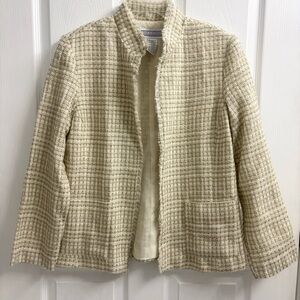 Vintage Tweed Blazer Jacket Womens 12 Preppy Tan Cream Clueless Lightweight